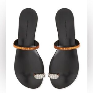 Giuseppe Zanotti  Orange Glitter Leather stone embellished Toe Ring Sandals 38.5